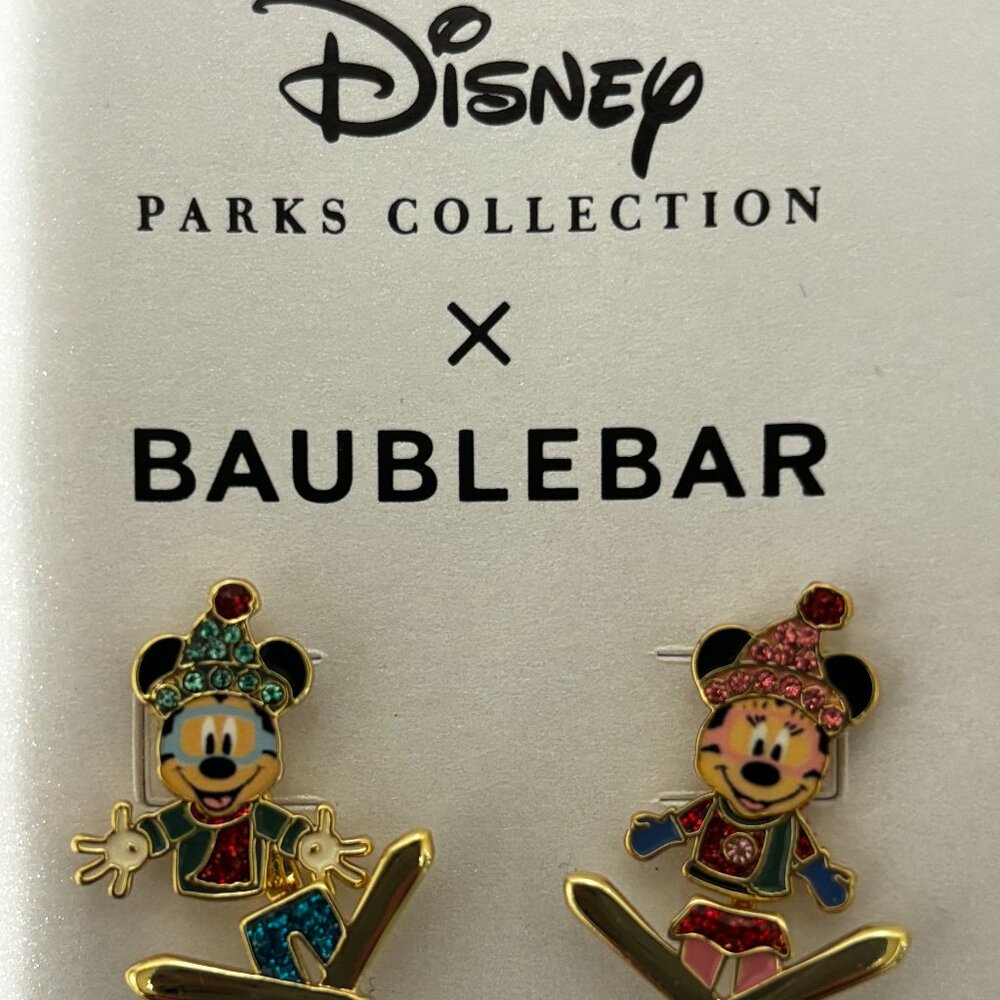 NWT BaubleBar for Disney Parks Holiday Homestead Mickey & Minnie Earrings